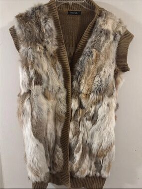 Dolce Cabo Multitone Faux Fur Knit Vest - Brown & Cream Mix